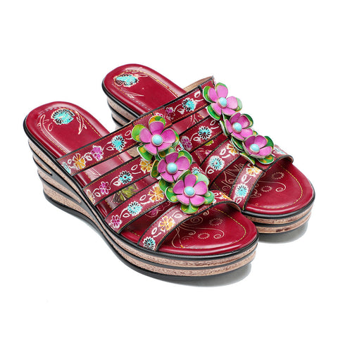 Vintage Handmade Leather Floral Sandals