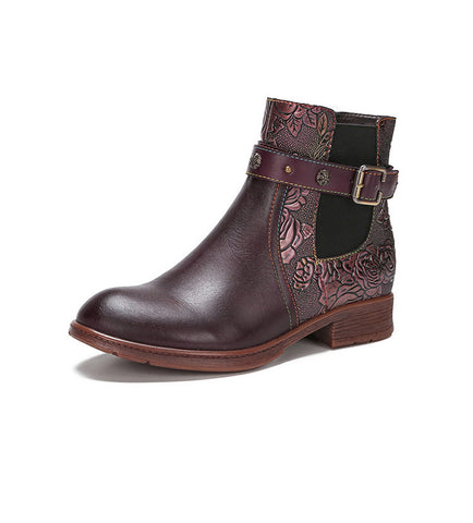 2023 Cowhide Ethnic Women's Side Zipper Hand-painted Flat heel Boots