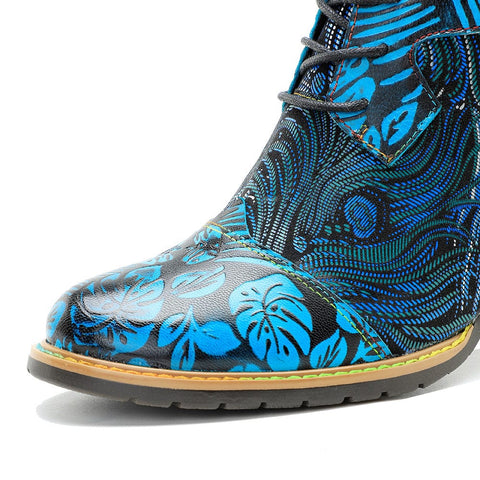 Hand-Painted Lace-Up Side Zipper Heel Ankle Boots (Beatrix)