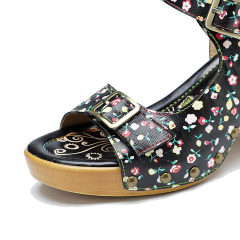 Retro Fashionable Handmade Leather Floral Sandals