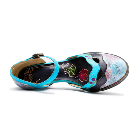 Retro Embossed Floral Leather Pumps