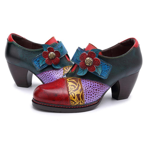 Stitching Delicate Flower Embossed Pumps