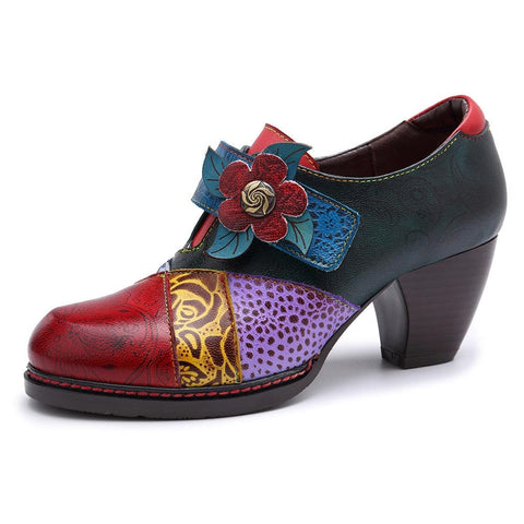 Stitching Delicate Flower Embossed Pumps