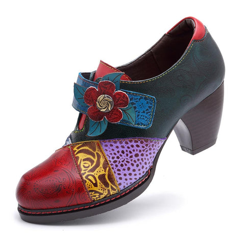 Stitching Delicate Flower Embossed Pumps