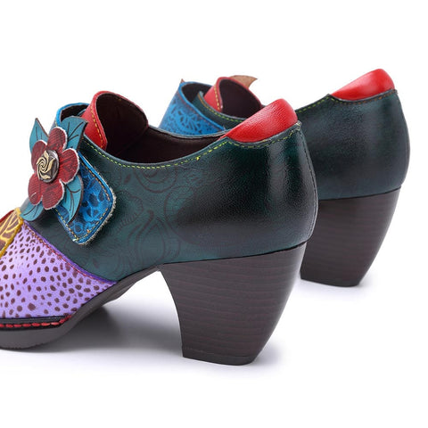 Stitching Delicate Flower Embossed Pumps