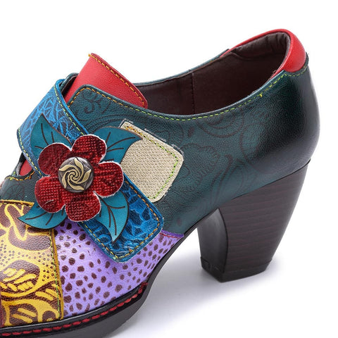 Stitching Delicate Flower Embossed Pumps