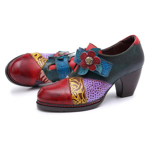 Stitching Delicate Flower Embossed Pumps