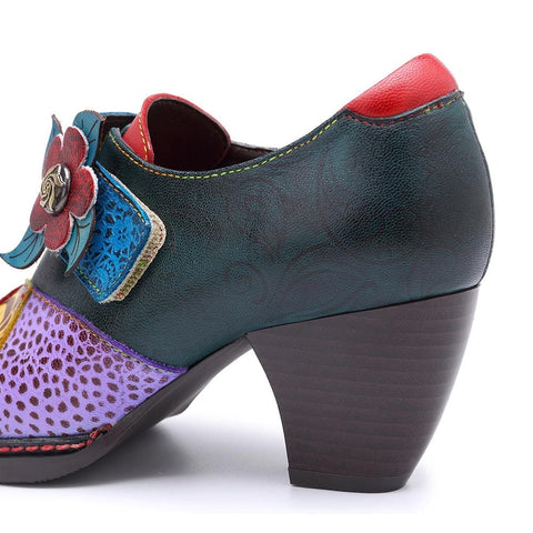 Stitching Delicate Flower Embossed Pumps