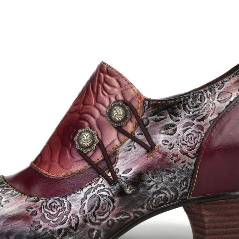 Hand Embossed Leather Low Heel Shoes