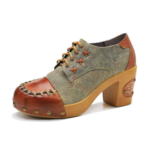 Retro Handmade Rivet Comfort Block Heel Pumps