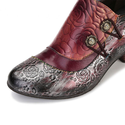 Hand Embossed Leather Low Heel Shoes