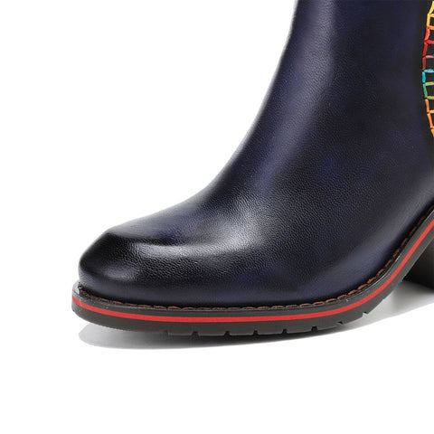 Vintage Handmade Stitching Comfort Chunky Heel Booties