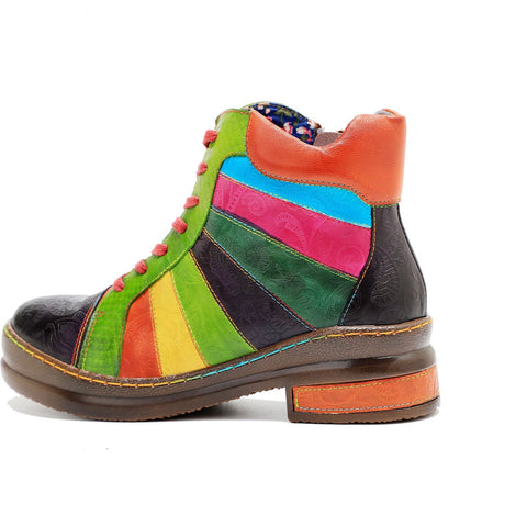 Retro Hand-polished Rainbow Ankle Boots