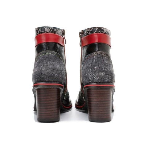 Retro Patchwork Color Contrast Comfort Block Heel Booties