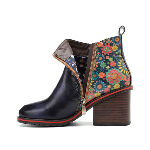 Vintage Handmade Stitching Comfort Chunky Heel Booties