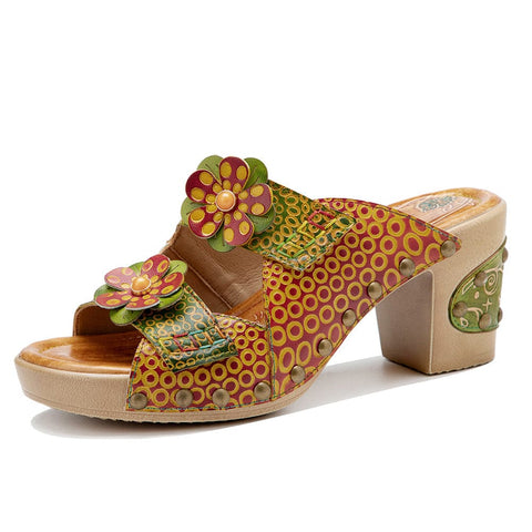 Vintage Handmade Fish Mouth Floral Sandals