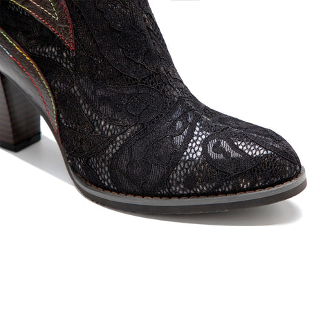 Genuine Leather Soft Lace High Heel Boots