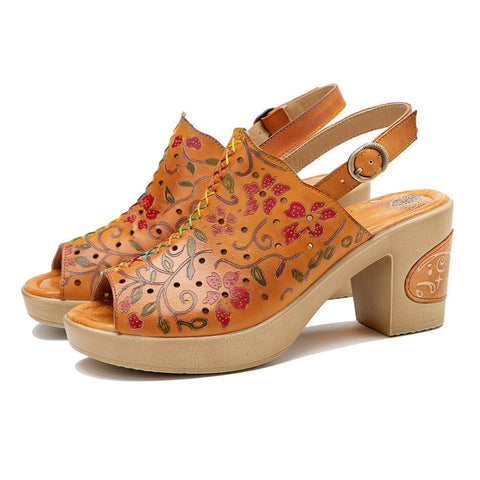 Fish Mouth Genuine Leather High Heel Sandals