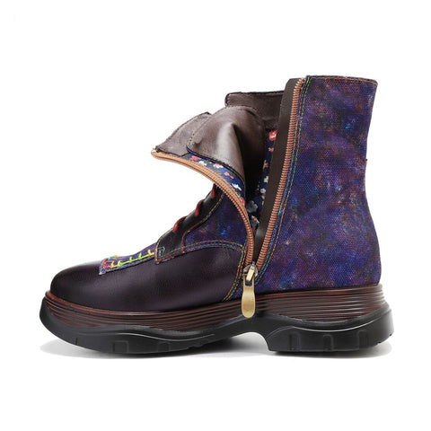 Retro Leather Patchwork Flower Casual Comfort Booties