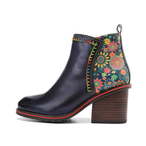 Vintage Handmade Stitching Comfort Chunky Heel Booties