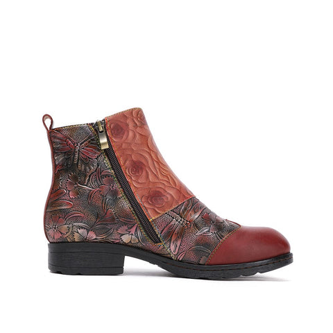 Retro Painted Buckle Flat Ankle Boots Vintage Shoes