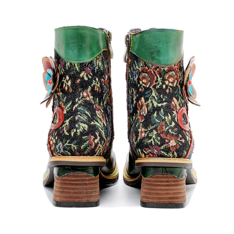 Vintage Handmade Stunning Floral Ankle Boots