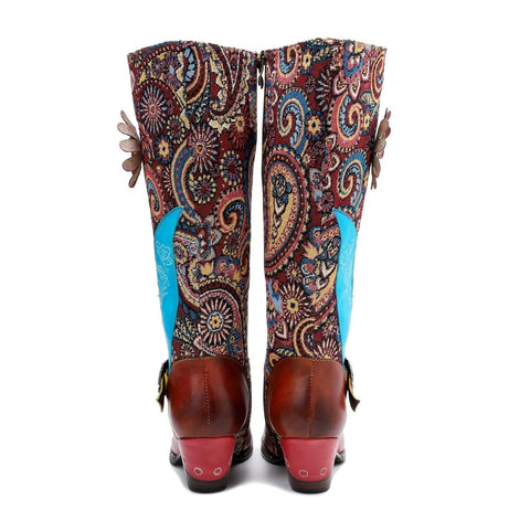 QueenBoho Vintage Handmade Floral Embossed Boots