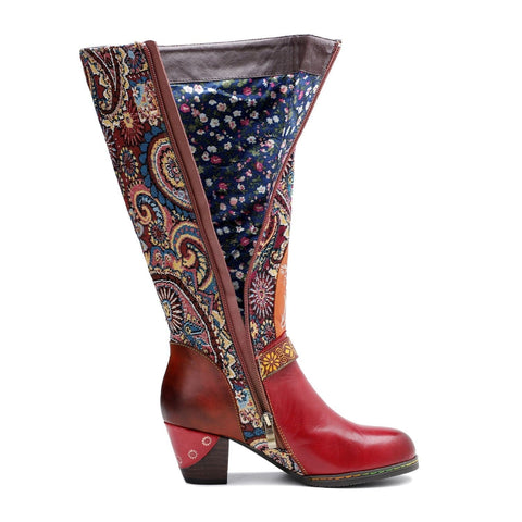 QueenBoho Vintage Handmade Floral Embossed Boots