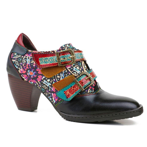 Genuine Leather Florals Hook Loop Pumps