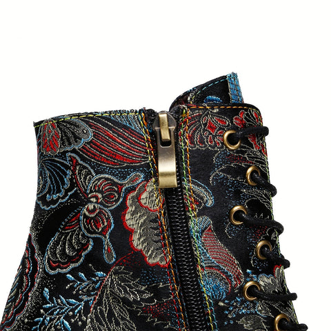 Genuine Leather Embroidered Comfy Boots