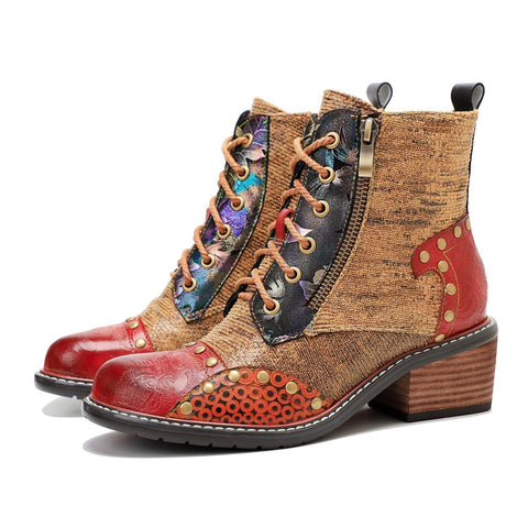 Retro Leather Patchwork Casual Comfort Booties