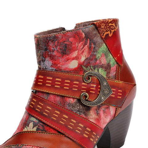 Retro Square Handmade Leather Buckle Ankle Boots