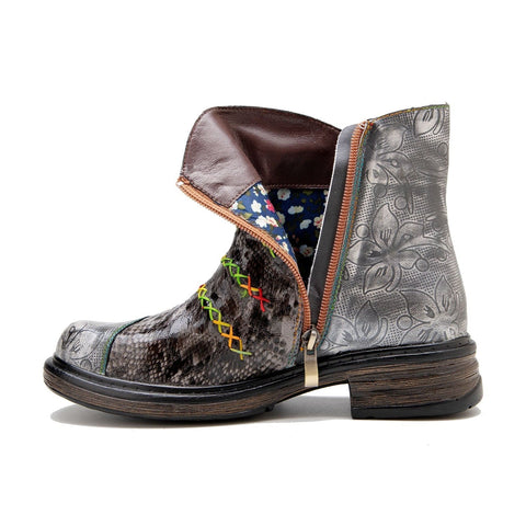 QueenBoho Handmade Rainbow line Real Leather Ankle Boots