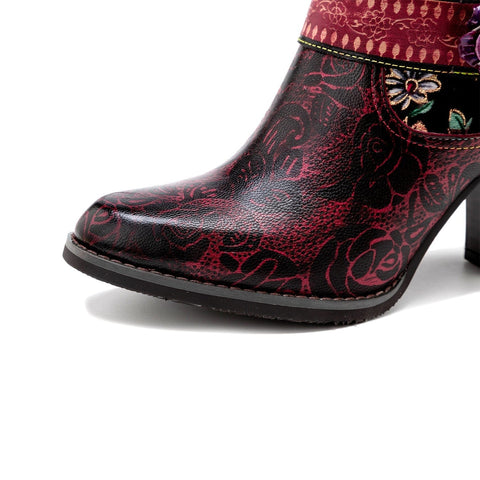 QueenBoho Handmade Floral Embossed Embroidery Elegant Boots