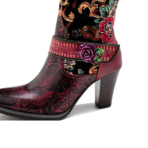 QueenBoho Handmade Floral Embossed Embroidery Elegant Boots