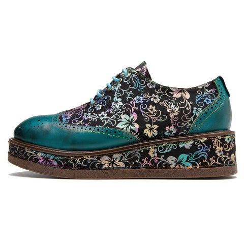 Hand Painted Leather Floral Platform Brogue (Stella)