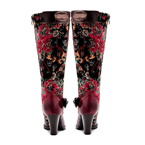 QueenBoho Handmade Floral Embossed Embroidery Elegant Boots