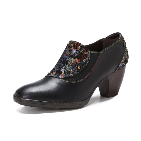 Retro Leather Hand-painted Pumps