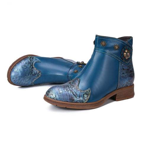 Retro Painted Floral Ankle Boots