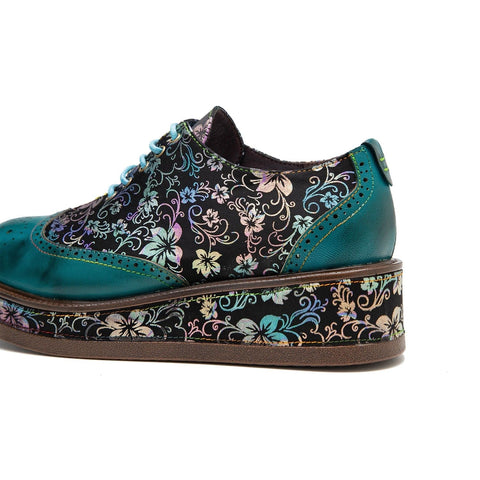 Hand Painted Leather Floral Platform Brogue (Stella)