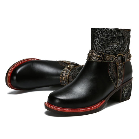 Vintage Handmade Comfort Chunky Heel Booties