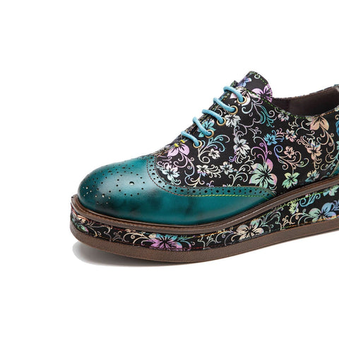 Hand Painted Leather Floral Platform Brogue (Stella)