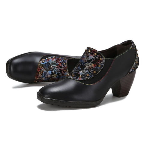 Retro Leather Hand-painted Pumps