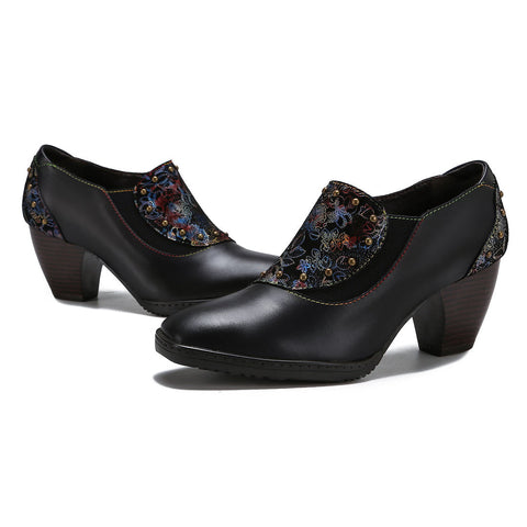 Retro Leather Hand-painted Pumps