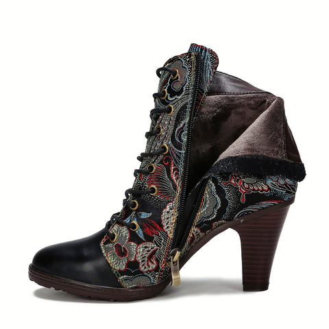 Genuine Leather Embroidered Comfy Boots
