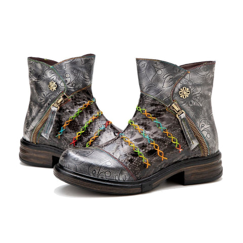 QueenBoho Handmade Rainbow line Real Leather Ankle Boots