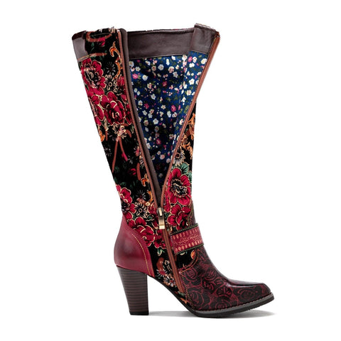 QueenBoho Handmade Floral Embossed Embroidery Elegant Boots