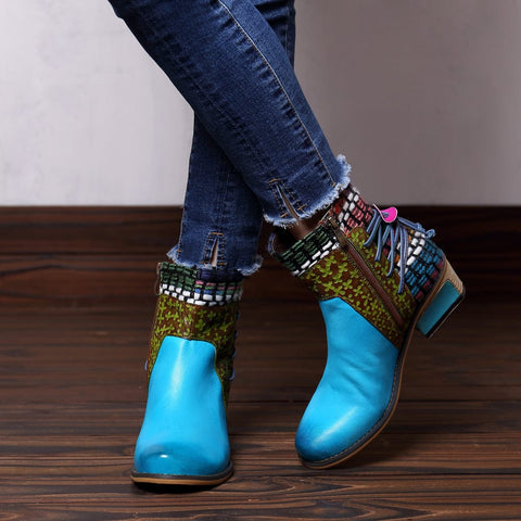 QueenBoho Handmade Full genuine Leather Denim Super Comfortable Boots