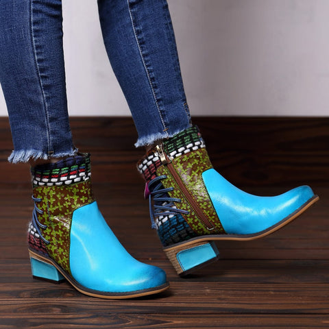 QueenBoho Handmade Full genuine Leather Denim Super Comfortable Boots