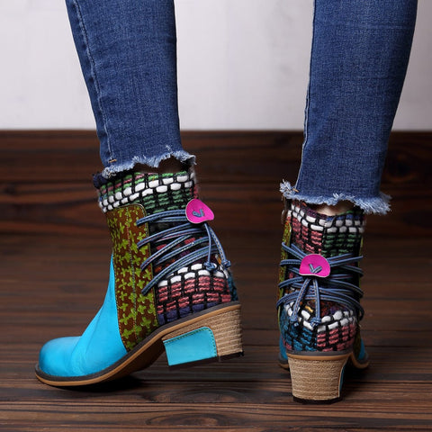 QueenBoho Handmade Full genuine Leather Denim Super Comfortable Boots